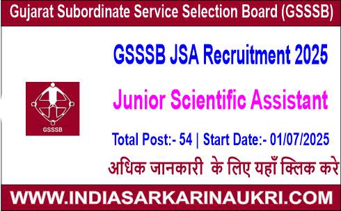 GSSSB Junior Scientific Assistant Recruitment 2025 Apply Online for 54 Posts
